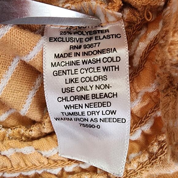 ANA Top Womens L Orange White Striped Scoop Neck Cap Sleeve Smocked Hem Stretch - Picture 4 of 8